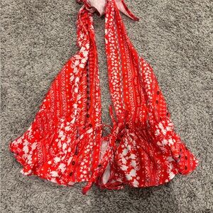 SHEIN Red White Floral Bandana-Print Halter Top